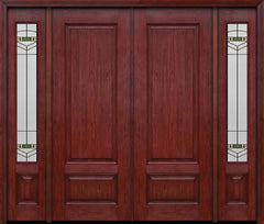 WDMA 84x96 Door (7ft by 8ft) Exterior Cherry 96in Two Panel Double Entry Door Sidelights Greenfield Glass 1