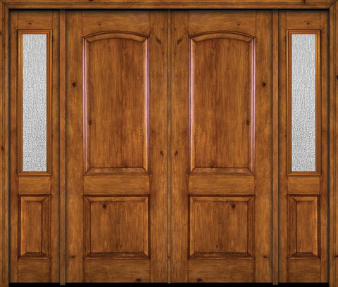WDMA 84x96 Door (7ft by 8ft) Exterior Knotty Alder 96in Alder Rustic Plain Panel Double Entry Door Sidelights Rain Glass 1
