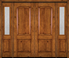 WDMA 84x96 Door (7ft by 8ft) Exterior Knotty Alder 96in Alder Rustic Plain Panel Double Entry Door Sidelights Rain Glass 1