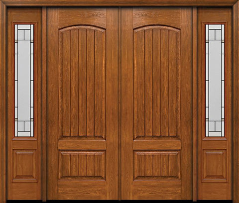 WDMA 84x96 Door (7ft by 8ft) Exterior Cherry 96in Plank Two Panel Double Entry Door Sidelights Topaz Glass 1