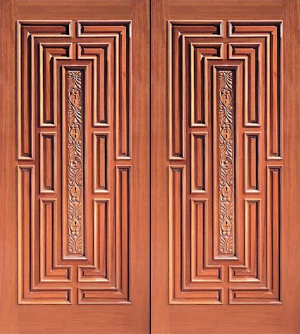 WDMA 84x96 Door (7ft by 8ft) Exterior Mahogany Double Door Center Hand Carved Panel in  1
