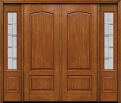WDMA 84x96 Door (7ft by 8ft) Exterior Cherry 96in Two Panel Camber Double Entry Door Sidelights Crosswalk Glass 1