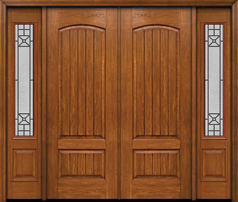 WDMA 84x96 Door (7ft by 8ft) Exterior Cherry 96in Plank Two Panel Double Entry Door Sidelights Courtyard Glass 1