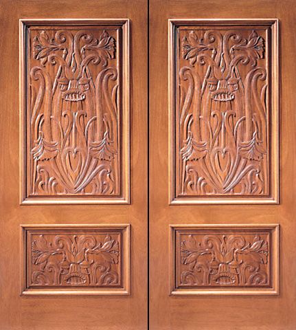 WDMA 84x96 Door (7ft by 8ft) Exterior Mahogany Double Door Colonial Hand Carved 2-Panel in  1