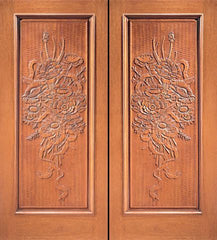WDMA 84x96 Door (7ft by 8ft) Exterior Mahogany Hand Carved 1-Panel Double Door in  1