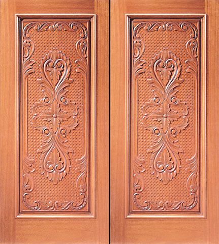 WDMA 84x96 Door (7ft by 8ft) Exterior Mahogany Double Door Hand Carved One Panel 1