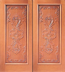 WDMA 84x96 Door (7ft by 8ft) Exterior Mahogany Double Door Hand Carved One Panel 1
