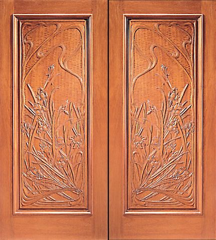 WDMA 84x96 Door (7ft by 8ft) Exterior Mahogany Double Door Hand Carved 1-Panel in  1