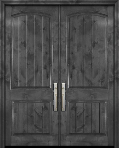 WDMA 84x96 Door (7ft by 8ft) Exterior Knotty Alder 42in x 96in Double Arch 2 Panel V-Grooved Estancia Alder Door 1
