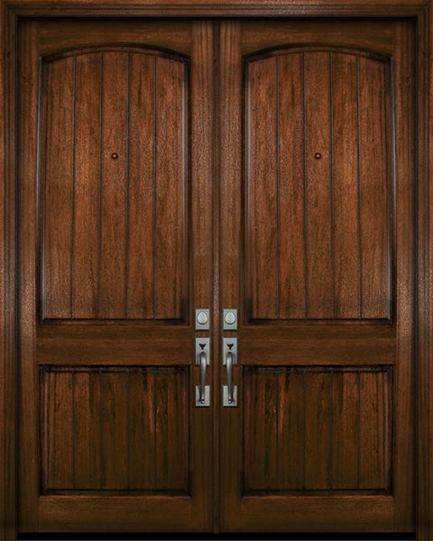 WDMA 84x96 Door (7ft by 8ft) Exterior Mahogany 42in x 96in Double Arch 2 Panel V-Grooved DoorCraft Door 1
