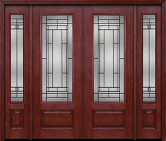 WDMA 84x96 Door (7ft by 8ft) Exterior Cherry 96in 3/4 Lite Double Entry Door Sidelights Pembrook Glass 1
