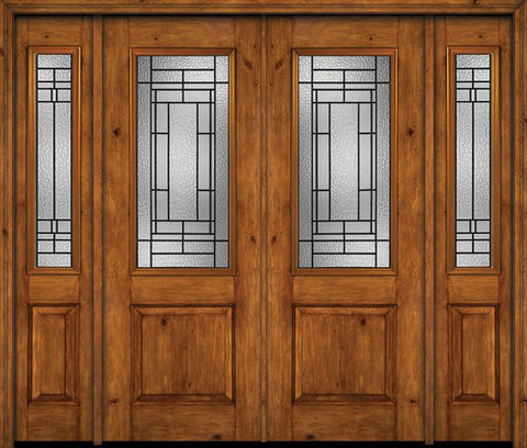 WDMA 84x96 Door (7ft by 8ft) Exterior Knotty Alder 96in Alder Rustic Plain Panel 2/3 Lite Double Entry Door Sidelights Pembrook Glass 1