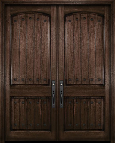 WDMA 84x96 Door (7ft by 8ft) Exterior Mahogany 42in x 96in Double Arch 2 Panel V-Grooved DoorCraft Door with Clavos 1
