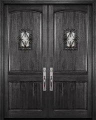 WDMA 84x96 Door (7ft by 8ft) Exterior Mahogany 42in x 96in Double Arch 2 Panel V-Grooved DoorCraft Door with Speakeasy 1