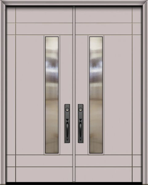 WDMA 84x96 Door (7ft by 8ft) Exterior Smooth 42in x 96in Double Santa Barbara Solid Contemporary Door w/Textured Glass 1