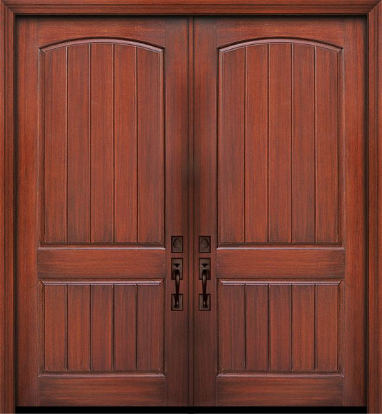 WDMA 84x96 Door (7ft by 8ft) Exterior Mahogany 42in x 96in Double 2 Panel Arch V-Grooved Door 1