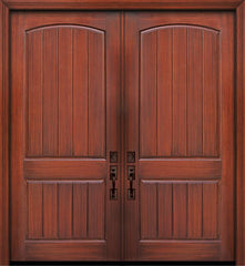 WDMA 84x96 Door (7ft by 8ft) Exterior Mahogany 42in x 96in Double 2 Panel Arch V-Grooved Door 1
