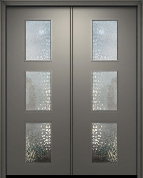 WDMA 84x96 Door (7ft by 8ft) Exterior Smooth 42in x 96in Double Newport Solid Contemporary Door w/Textured Glass 1