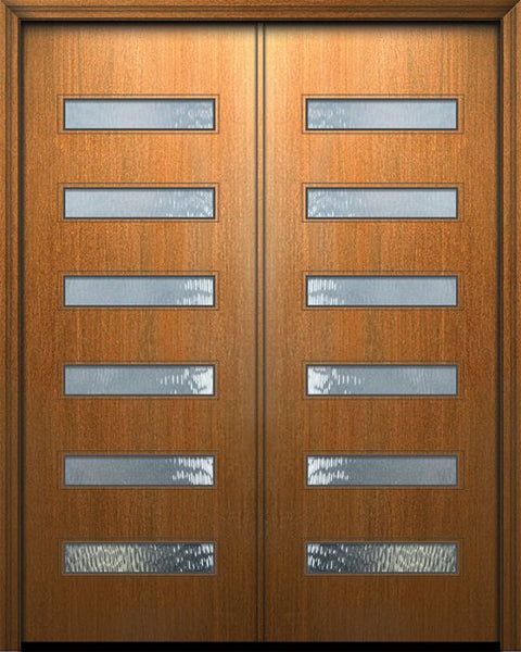WDMA 84x96 Door (7ft by 8ft) Exterior Mahogany 42in x 96in Double Beverly Solid Contemporary Fiberglass Door w/Textured Glass 1