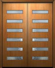 WDMA 84x96 Door (7ft by 8ft) Exterior Mahogany 42in x 96in Double Beverly Solid Contemporary Fiberglass Door w/Textured Glass 1