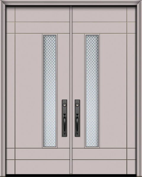 WDMA 84x96 Door (7ft by 8ft) Exterior Smooth 42in x 96in Double Santa Barbara Solid Contemporary Door w/Metal Grid 1