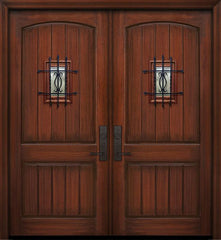 WDMA 84x96 Door (7ft by 8ft) Exterior Mahogany 42in x 96in Double 2 Panel Arch V-Groove Door with Speakeasy 1