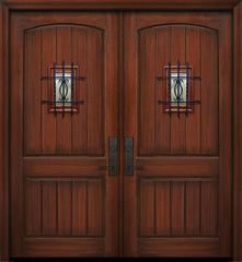 WDMA 84x96 Door (7ft by 8ft) Exterior Mahogany 42in x 96in Double 2 Panel Arch V-Groove Door with Speakeasy 1