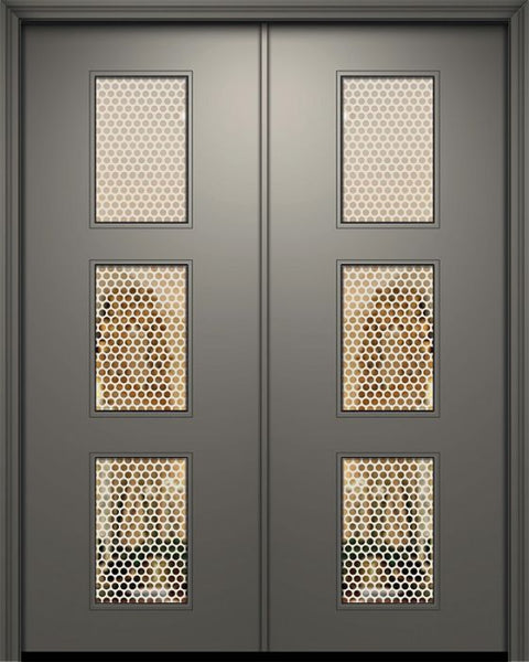 WDMA 84x96 Door (7ft by 8ft) Exterior Smooth 42in x 96in Double Newport Solid Contemporary Door w/Metal Grid 1