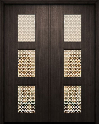 WDMA 84x96 Door (7ft by 8ft) Exterior Mahogany 42in x 96in Double Newport Solid Contemporary Door w/Metal Grid 1