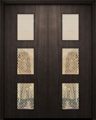 WDMA 84x96 Door (7ft by 8ft) Exterior Mahogany 42in x 96in Double Newport Solid Contemporary Door w/Metal Grid 1