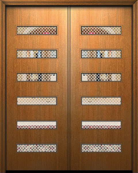 WDMA 84x96 Door (7ft by 8ft) Exterior Mahogany 42in x 96in Double Beverly Solid Contemporary Fiberglass Door w/Metal Grid 1