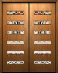 WDMA 84x96 Door (7ft by 8ft) Exterior Mahogany 42in x 96in Double Beverly Solid Contemporary Fiberglass Door w/Metal Grid 1