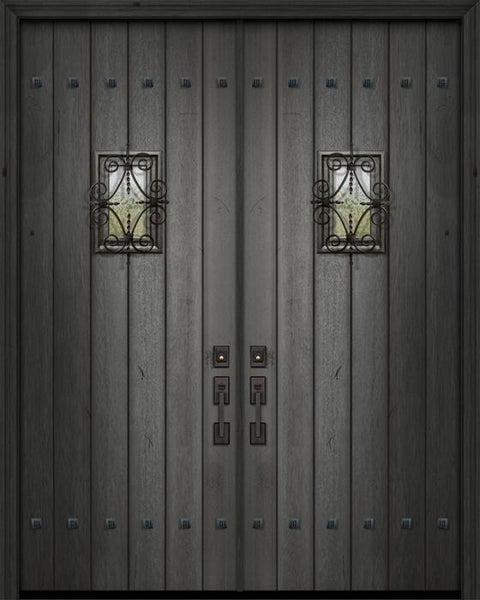 WDMA 84x96 Door (7ft by 8ft) Exterior Swing Mahogany 42in x 96in Double Square Top Plank Portobello Door with Speakeasy / Clavos 1