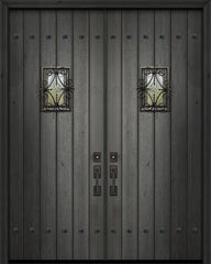 WDMA 84x96 Door (7ft by 8ft) Exterior Swing Mahogany 42in x 96in Double Square Top Plank Portobello Door with Speakeasy / Clavos 1