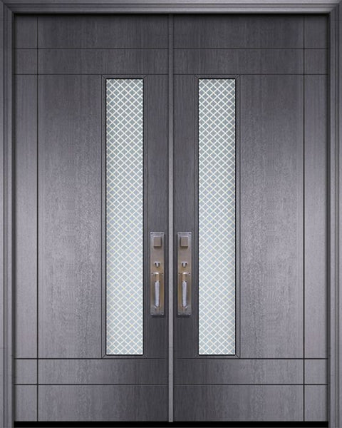 WDMA 84x96 Door (7ft by 8ft) Exterior Mahogany 42in x 96in Double Santa Barbara Contemporary Door w/Metal Grid 1