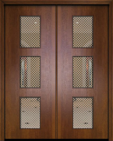 WDMA 84x96 Door (7ft by 8ft) Exterior Mahogany 42in x 96in Double Newport Contemporary Door w/Metal Grid 1