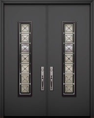 WDMA 84x96 Door (7ft by 8ft) Exterior Smooth 42in x 96in Double Malibu Solid Contemporary Door with Speakeasy 1