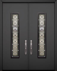 WDMA 84x96 Door (7ft by 8ft) Exterior Smooth 42in x 96in Double Malibu Solid Contemporary Door with Speakeasy 1