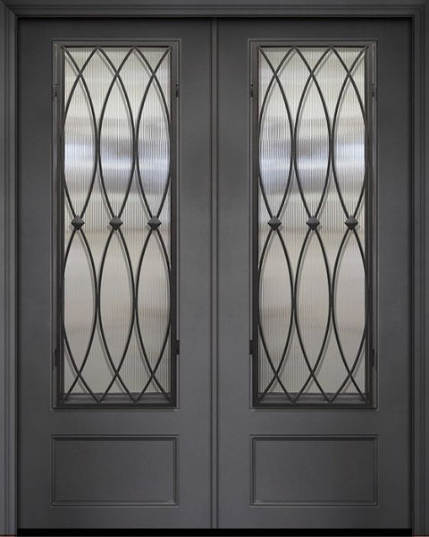 WDMA 84x96 Door (7ft by 8ft) Exterior 42in x 96in ThermaPlus Steel La Salle 1 Panel 3/4 Lite Double Door 1