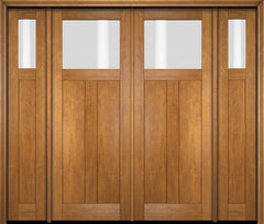 WDMA 86x80 Door (7ft2in by 6ft8in) Exterior Swing Mahogany Top Lite Craftsman Double Entry Door Sidelights 1