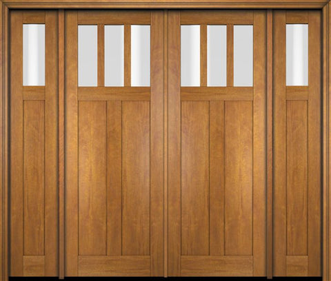WDMA 86x80 Door (7ft2in by 6ft8in) Exterior Swing Mahogany 3 Horizontal Lite Craftsman Double Entry Door Sidelights 1