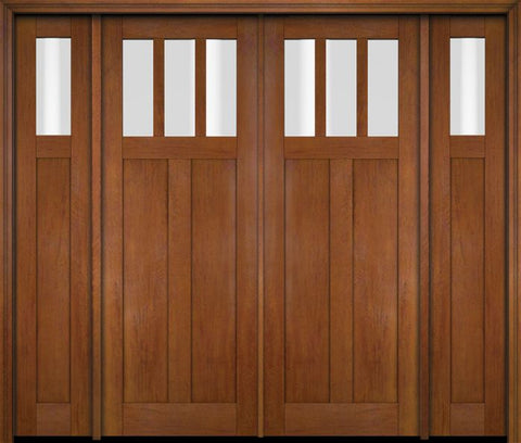 WDMA 86x80 Door (7ft2in by 6ft8in) Exterior Swing Mahogany 3 Horizontal Lite Craftsman Double Entry Door Sidelights 4