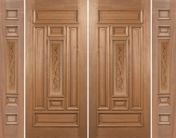 WDMA 88x80 Door (7ft4in by 6ft8in) Exterior Mahogany Narrow Double Door/2side Carved Panel 1