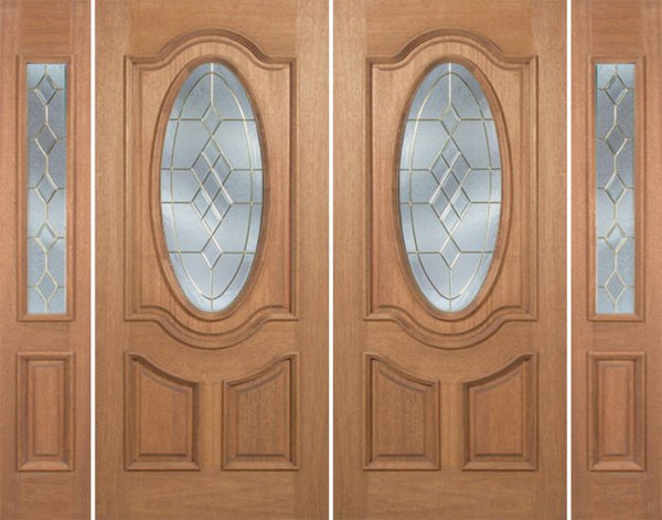 WDMA 88x80 Door (7ft4in by 6ft8in) Exterior Mahogany Carmel Double Door/2side w/ A Glass - 6ft8in Tall 1