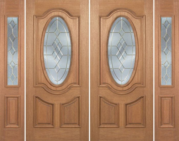 WDMA 88x80 Door (7ft4in by 6ft8in) Exterior Mahogany Carmel Double Door/2side w/ A Glass - 6ft8in Tall 1