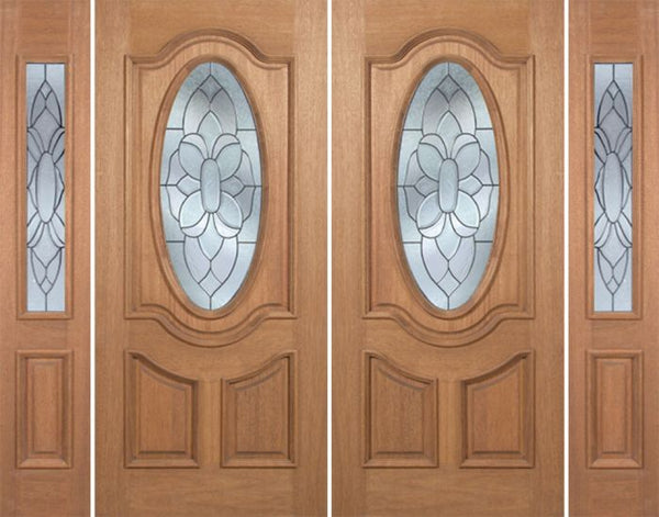WDMA 88x80 Door (7ft4in by 6ft8in) Exterior Mahogany Carmel Double Door/2side w/ BO Glass - 6ft8in Tall 1