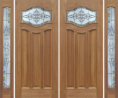 WDMA 88x80 Door (7ft4in by 6ft8in) Exterior Mahogany Wisteria Double Door/2side w/ Tiffany Glass 1