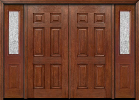 WDMA 88x80 Door (7ft4in by 6ft8in) Exterior Mahogany Six Panel Double Entry Door Sidelights 1/2 Lite Rain Glass 1