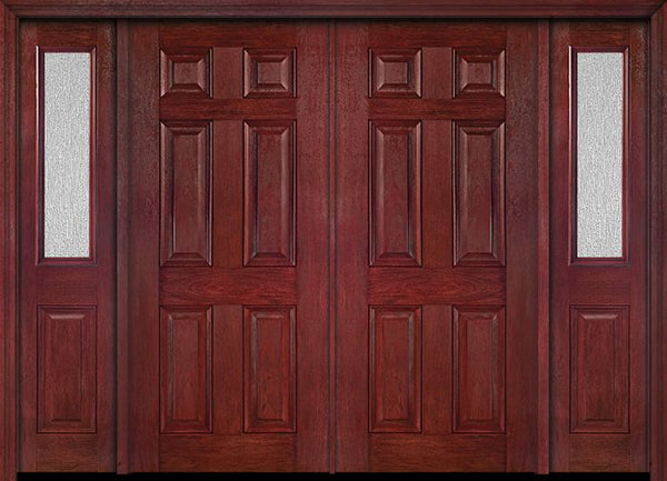 WDMA 88x80 Door (7ft4in by 6ft8in) Exterior Cherry Six Panel Double Entry Door Sidelights 1/2 Lite Rain Glass 1