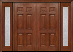 WDMA 88x80 Door (7ft4in by 6ft8in) Exterior Mahogany Six Panel Double Entry Door Sidelights Full Lite Rain Glass 1